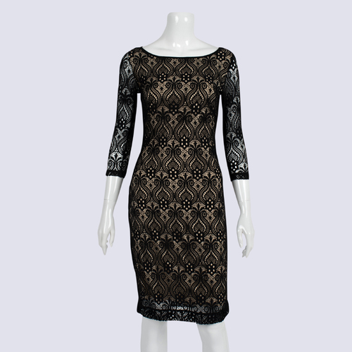 NWT Leona Edmiston Black Rafatella Lace Underlay Dress