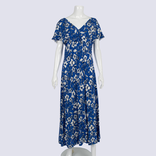 Sacha Drake Blue Floral V Neck Midi Dress