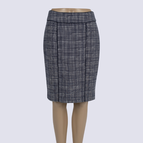 Review Blue Thatched Pattern Pencil Skirt