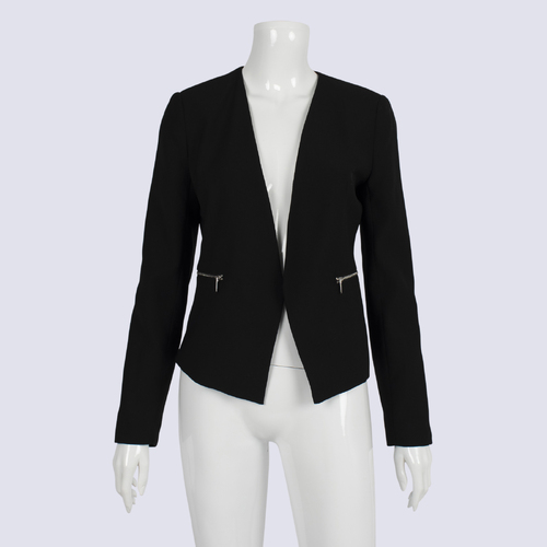 Forever New Black Fitted Blazer with Silver Zip