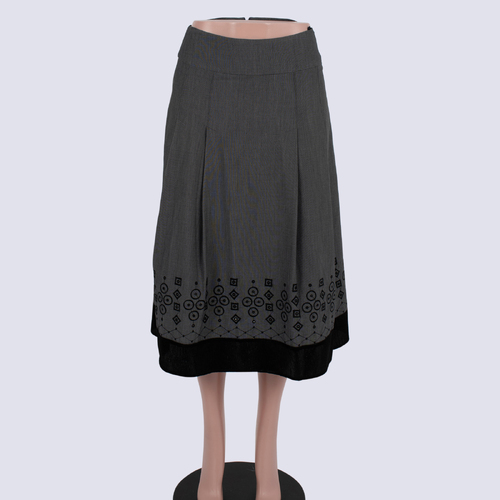 Blue Illusion Grey Embroidered Border A Line Skirt