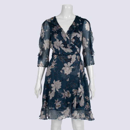Alannah Hill Blue Floral Ruffle Silk Dress
