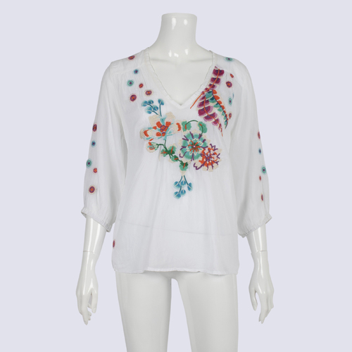 Johnny Was Embroidered  Sheer Top