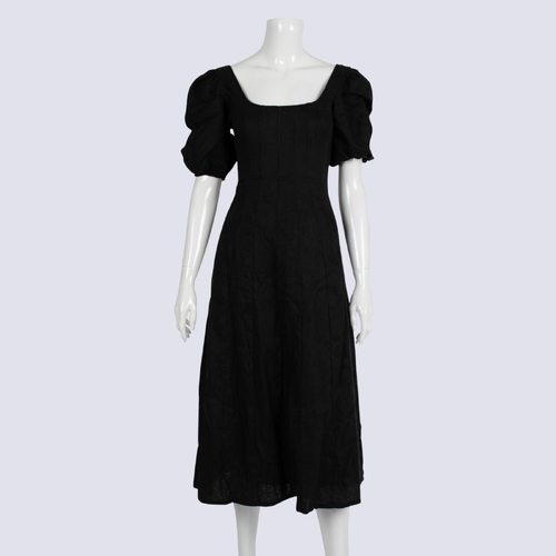 Aere Black Boned Linen Dress