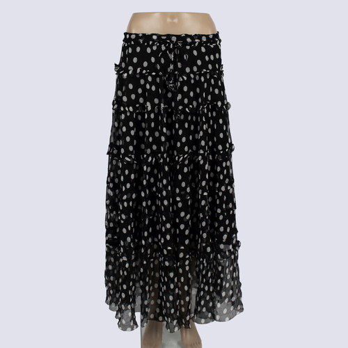 Lee Mathews Black Polka Dot Maxi Silk Skirt