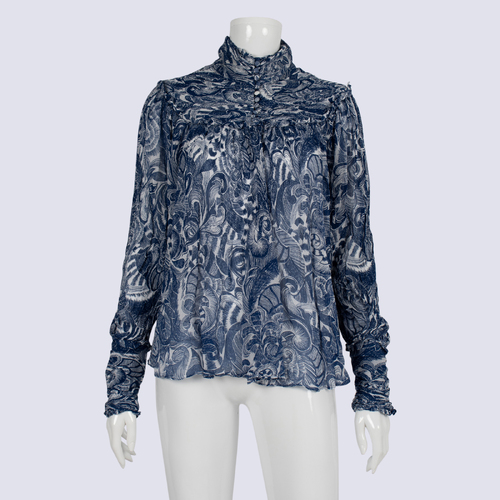Country Road Blue Floral High Neck Sheer Shirt
