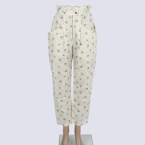 Oroton Cream Floral Linen Pants