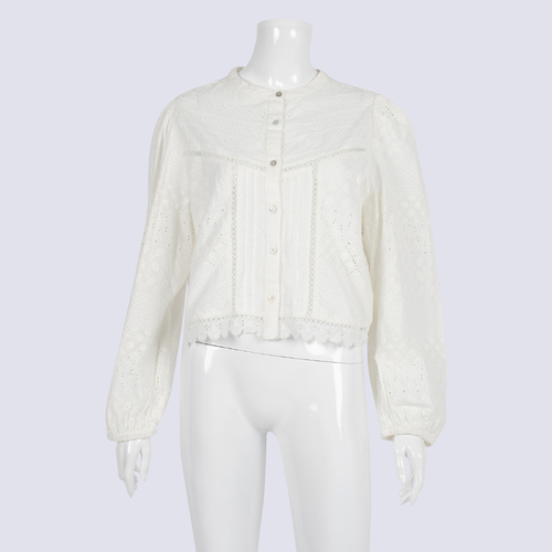 NWT Zara White Broderie Long Sleeve Shirt