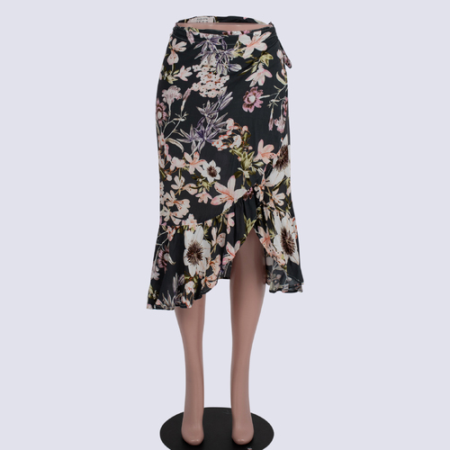 August Grey Floral Wrap Mini Skirt