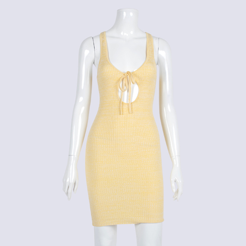 Perfect Stanger Yellow Rib Knit Bodycon Mini Dress