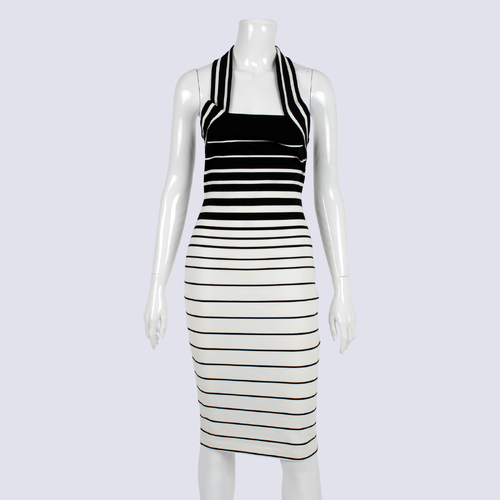 Bec & Bridge Cream Stripe Halter Neck Bodycon Dress