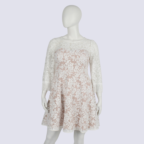 Review White Lace Underlay Tassel Sleeve Dress