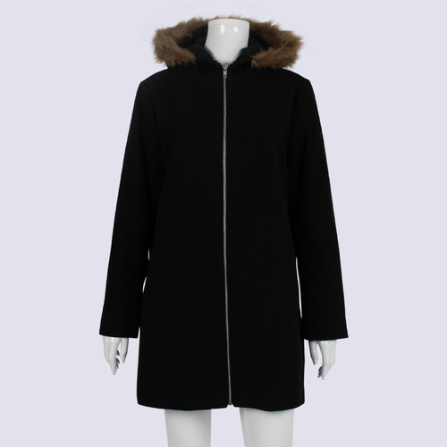 Piper Black Hoodie Coat with Fur Trim