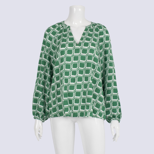 Sussan Green Square Print Blouse