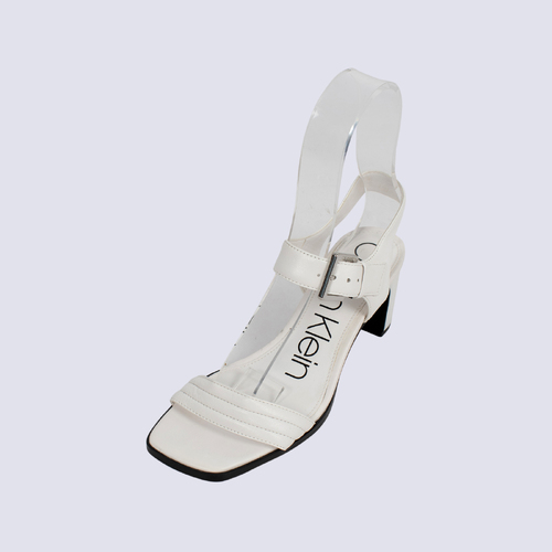 NWT Calvin Klein White Darla Cow Silk Sandal Heels