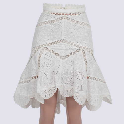 Zimmermann White Embroidered  A Line Skirt