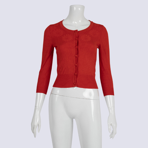 Review Red 3/4 Sleeve Crop Cardigan