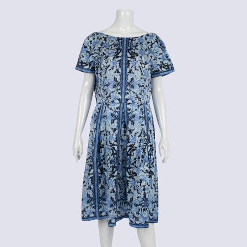 Maiocchi Blue Floral Print Short Sleeve A Line Dress