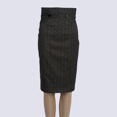 Karen Millen Grey Check High Waist Pencil Skirt 