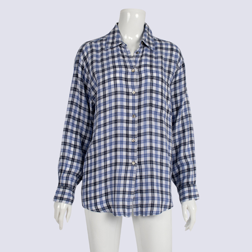 Country Road Vintage Blue Linen Check Shirt 