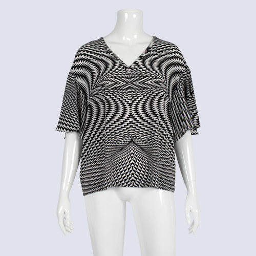 Country Road Black Geometric Flutter Sleeve Blouse