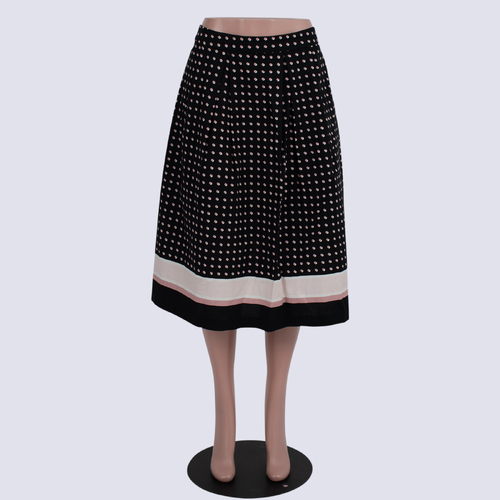 Jacqui E Black &Pink Polka Dot Pleated A-Line Skirt 